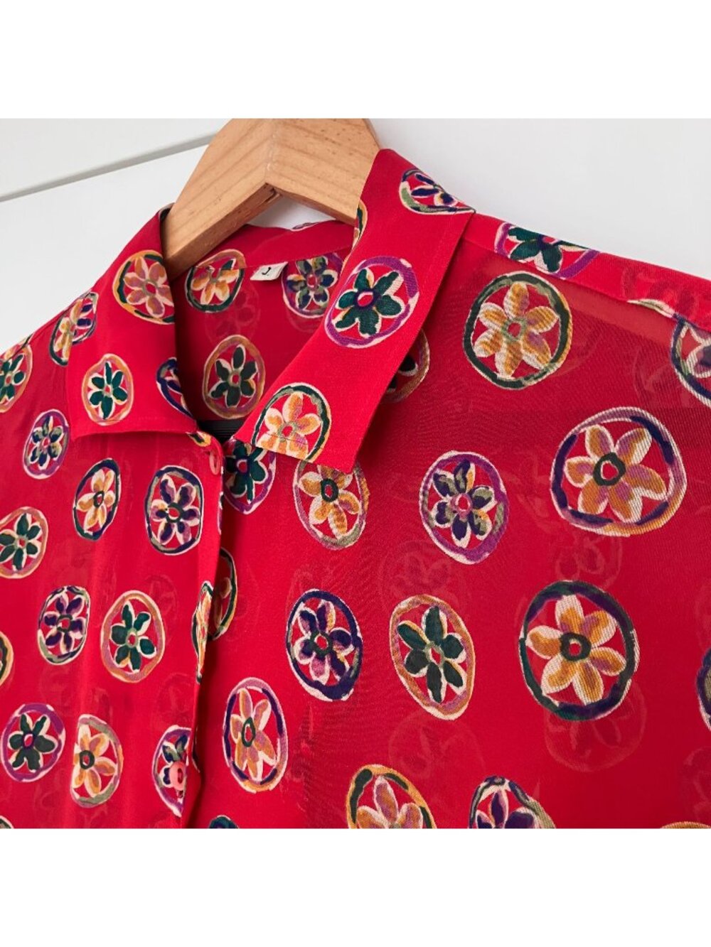Oliver by Valentino Womens Vintage 80s Silk Floral Shirt Size Large I Red SP EXC